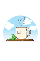 Nice and sweet green tea cartoon illustration