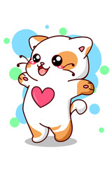 Cute and funny little cat show their love cartoon illustration