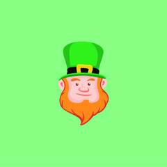 St Patricks Day, Leprechaun head Character Mascot Flat Design Illustration