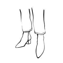 Women's feet in high boots. Fashion illustration. Women's legs. Stylish women's shoes Sketch.