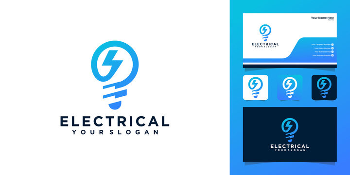 electric bulb logo design vector template and business card