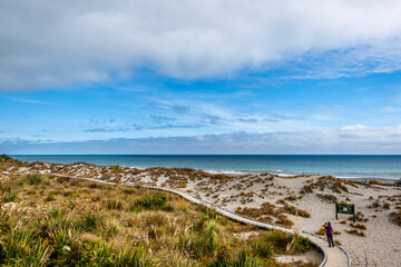 Fototapeta na wymiar Hiking trail on the beach. South Island, New Zealand.