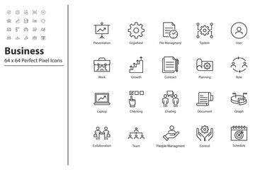 set of business thin line icons 64x64 px, management, business people, organization