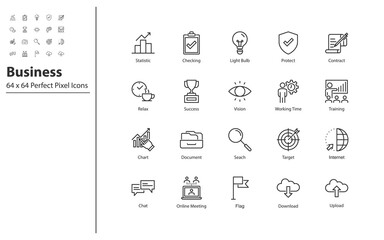 set of business thin line icons 64x64 px, management, business people, organization