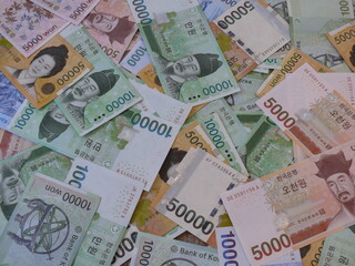 Fototapeta na wymiar Korean Won Banknotes