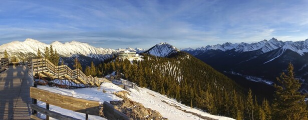 Sulphur Mountain Boardwalk and Upper Terminal of Gondola Station above City of Banff, Alberta. Scenic Panoramic Winter Landscape high in Canadian Rockies © Autumn Sky