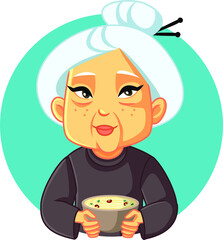 Granny Holding Homemade Noodles Soup Bowl