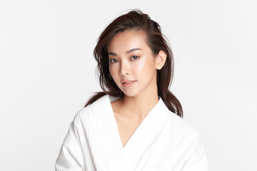 Beautiful young asian woman with clean fresh skin on white background, Face care, Facial treatment, Cosmetology, beauty and spa, Asian women portrait