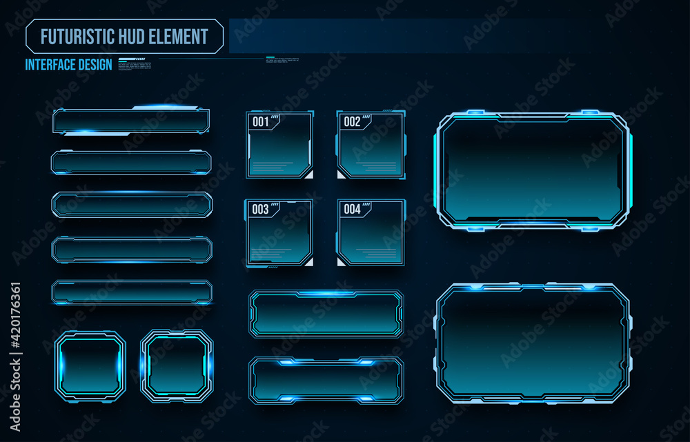 Poster futuristic technology frames interface hud element design for ui games. web and app. futuristic user