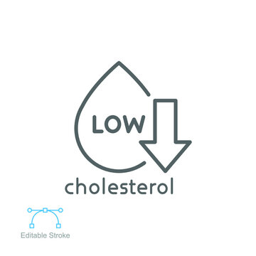 Low cholesterol icon. Symptoms of Metabolic Syndrome. Low HDL-Cholesterol. heart care cardiology sign. outline  style. Editable stroke Vector illustration. Design on white background. EPS 10