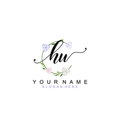 HU beautiful Initial handwriting logo template