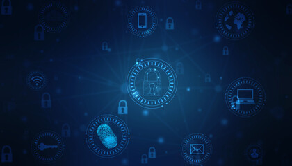 Closed Padlock on digital background, Technology security concept. Modern safety digital background. Lock Protection system, Cyber Security and information or network protection