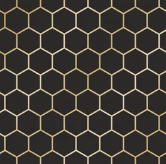 Wallpaper murals Industrial style Vector seamless gold honeycomb ornament on black background. for background and wallpaper