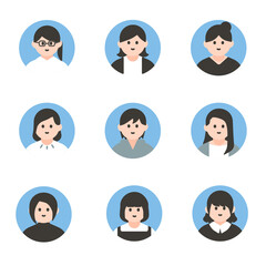 イラスト素材　上半身女性　アイコンセット