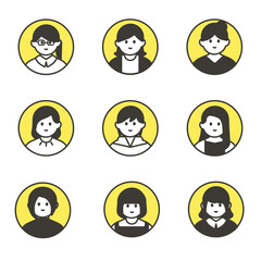 イラスト素材　上半身女性　アイコンセット