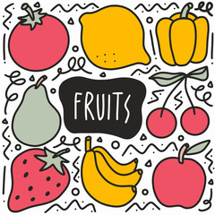 doodle various fruit collection hand drawing