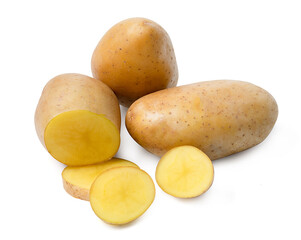 Young potato isolated on white background.
