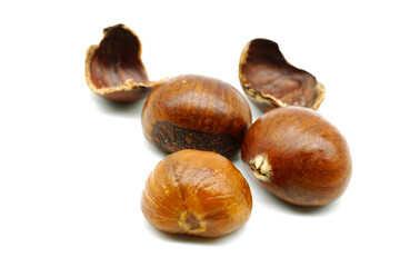 Close-up Chestnuts with peeled isolated on white background.
