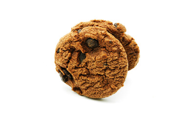 homemade chocolate chips cookies isolated on white background. Sweet biscuits.