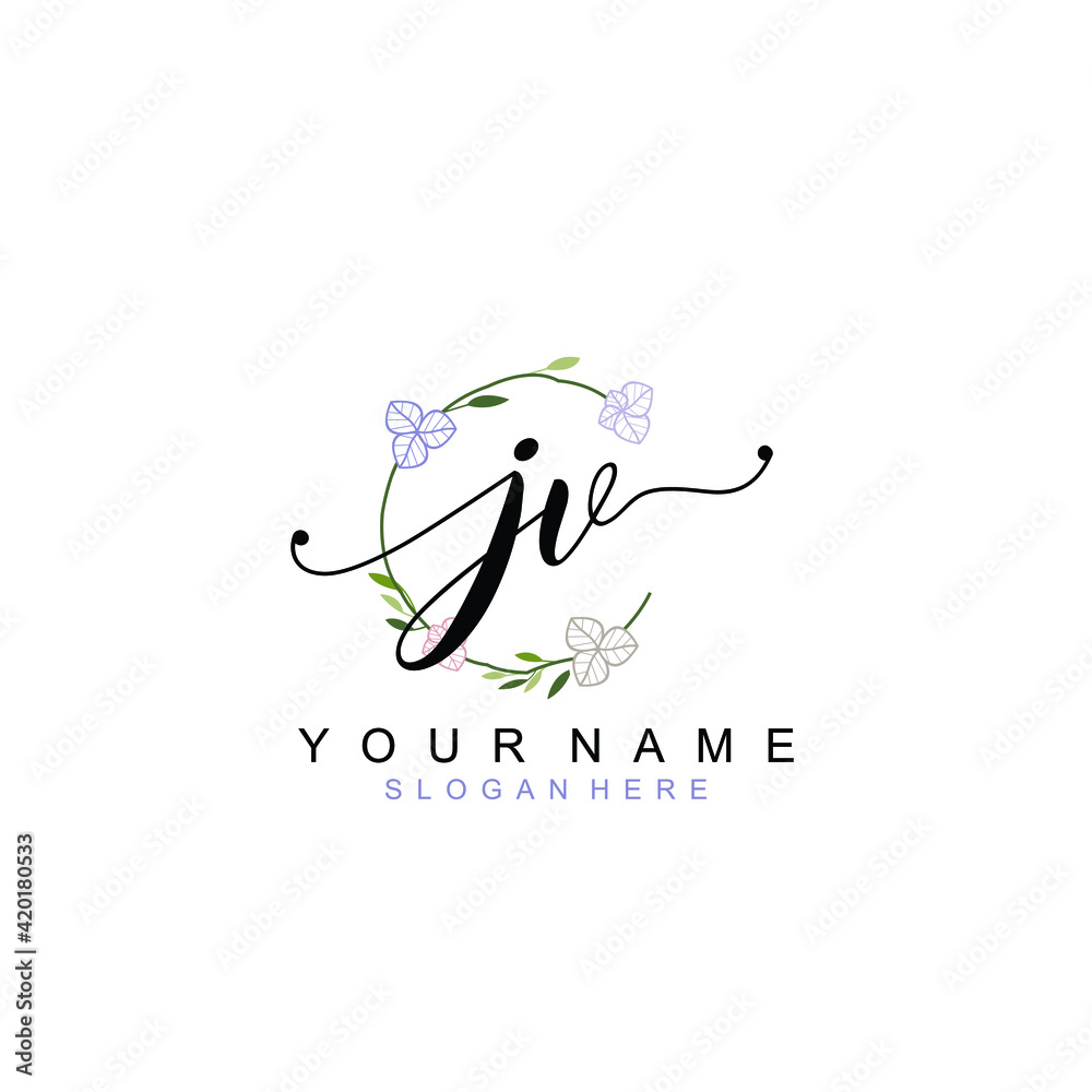 Wall mural JV beautiful Initial handwriting logo template