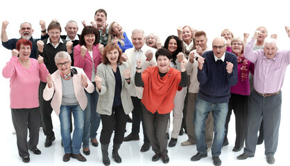 Obraz premium Group of senior people raising their hands celebrating a victory