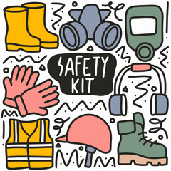 hand drawn doodle various safety kit