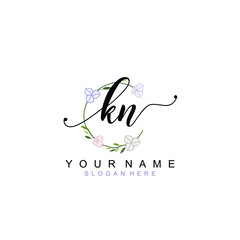 KN beautiful Initial handwriting logo template