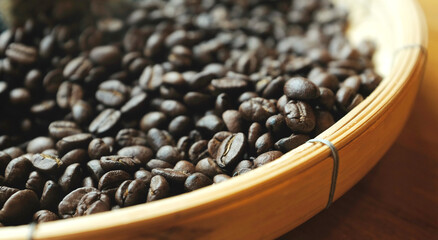 Coffee beans background. Background of roasted coffee beans.