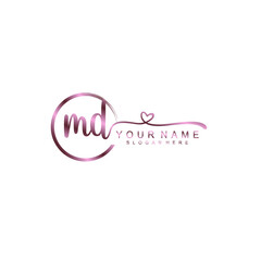 MD beautiful Initial handwriting logo template