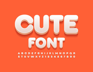 Vector Cute Font. White modern Alphabet Letters and Numbers set