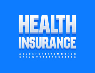 Vector business template Health Insurance. Simple white Font. Modern Alphabet Letters and Numbers set