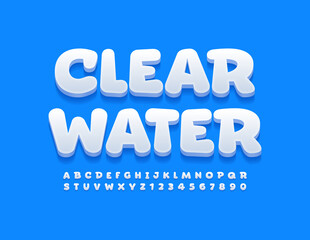 Vector modern template Clear Water. Creative white Font. Funny Alphabet Letters and Numbers set