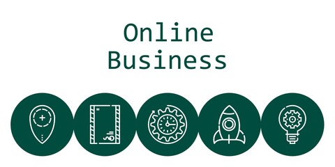 online business background concept with online business icons. Icons related envelope, idea, rocket, placeholder, clock