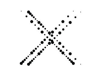 Halftone dots in Cross Form . Vector Illustration. Letter x  Logo . Design element . Abstract Geometric shape . 