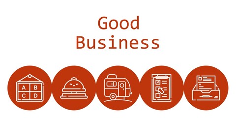 good business background concept with good business icons. Icons related caravan, checklist, poster, inbox, reception bell