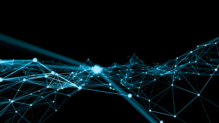 Wave of connection network dots of innovative creation . Concept of future communication computer networks . 3D rendering .