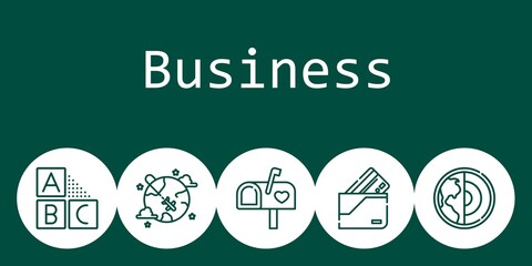 business background concept with business icons. Icons related mailbox, wallet, cubes, earth, worldwide