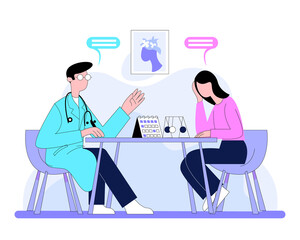 Upset patient visiting doctor in doctor office illustration concept vector 