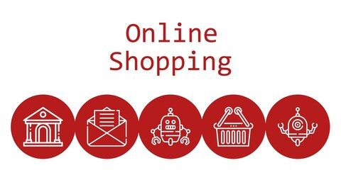 online shopping background concept with online shopping icons. Icons related robot, museum, email, upermarket