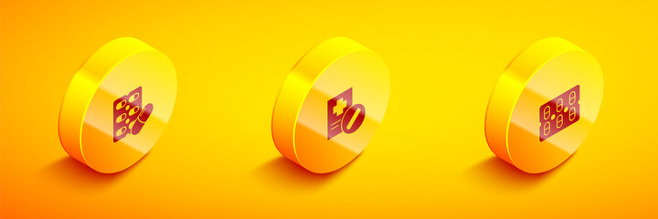 Set Isometric Pills in blister pack, Medical prescription and icon. Vector