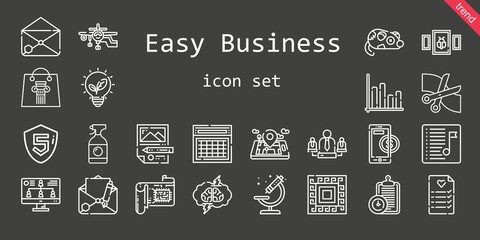 easy business icon set. line icon style. easy business related icons such as calendar, pattern, cpu, monitor, team, clipboard, microscope, picture, scissors, wedding planning, mouse