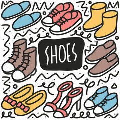 hand drawn shoes doodle set