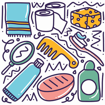 hand drawn baby toiletries doodle set