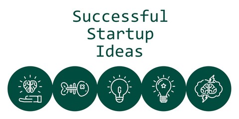 successful startup ideas background concept with successful startup ideas icons. Icons related idea, fishbone, brainstorming