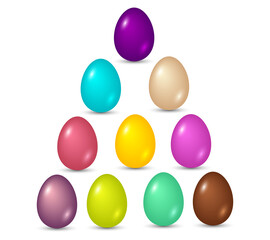 Set of multicolor simple Easter eggs on a white background.Spring holiday
