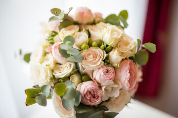 Wedding bouquet with white and pink roses