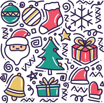 hand drawn winter collection doodle