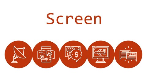 screen background concept with screen icons. Icons related radar, computer, mobile map, chat