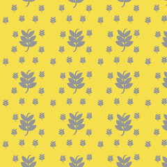 A set of two patterns with leaves in the yellow - gray color trend of 2021. For art texture, textiles, wallpapers.