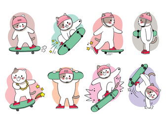 Hand draw cartoon cute Cat playing sketch board vector.